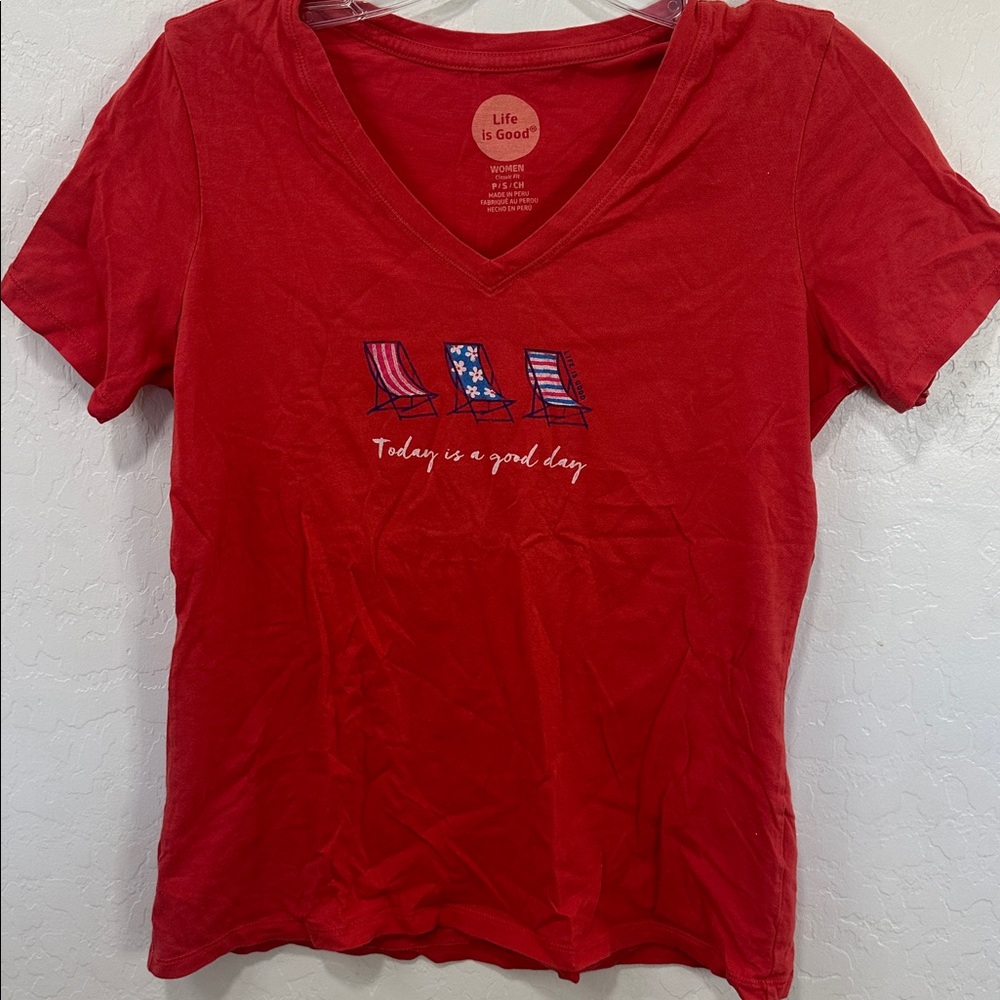 Life Is Good Women's small USA Red‎ Short Sleeve July holiday patriotic cotton